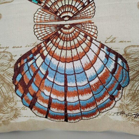 Decorative Coastal Seashell Throw Pillow, 16x16, Embroidered Linen Blend, Zipper - Picture 7 of 9